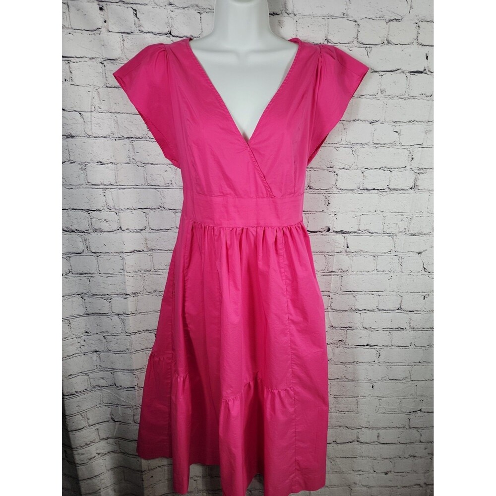 MELLODAY Fushia Pink Poplin Cotton Tie Dress Flutter Sleeve Nordstrom Med